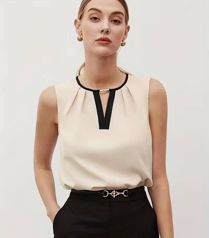Blusa Elegante Beige / Negro T-L