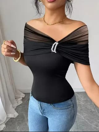 Blusa de Malla 1 Hombro Negro T-M 1
