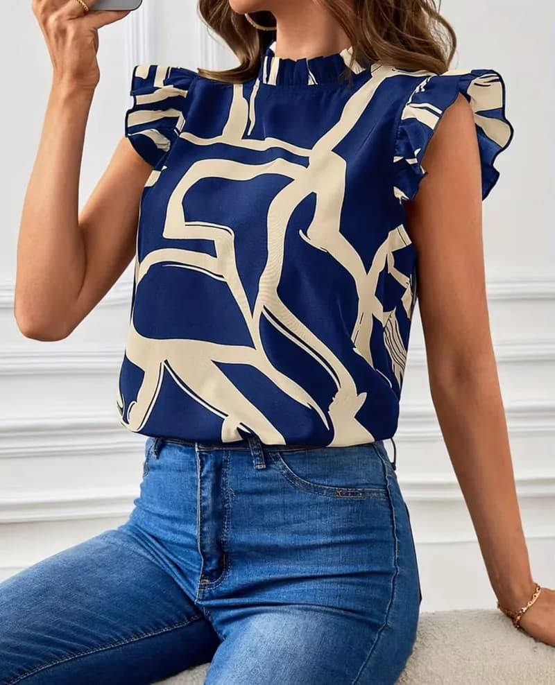 Camisa Mujer Estampado Azul T-XL