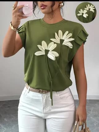 Camisa Mujer Flores 3D Verde T-XL 1