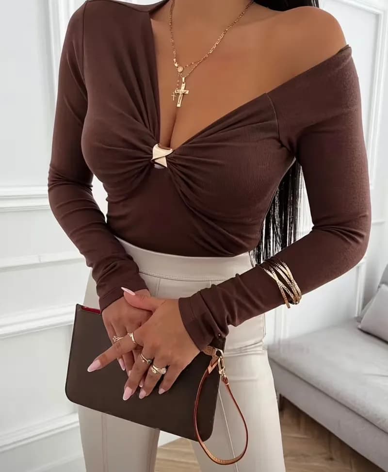 Camisa Manga Larga Marron T-M